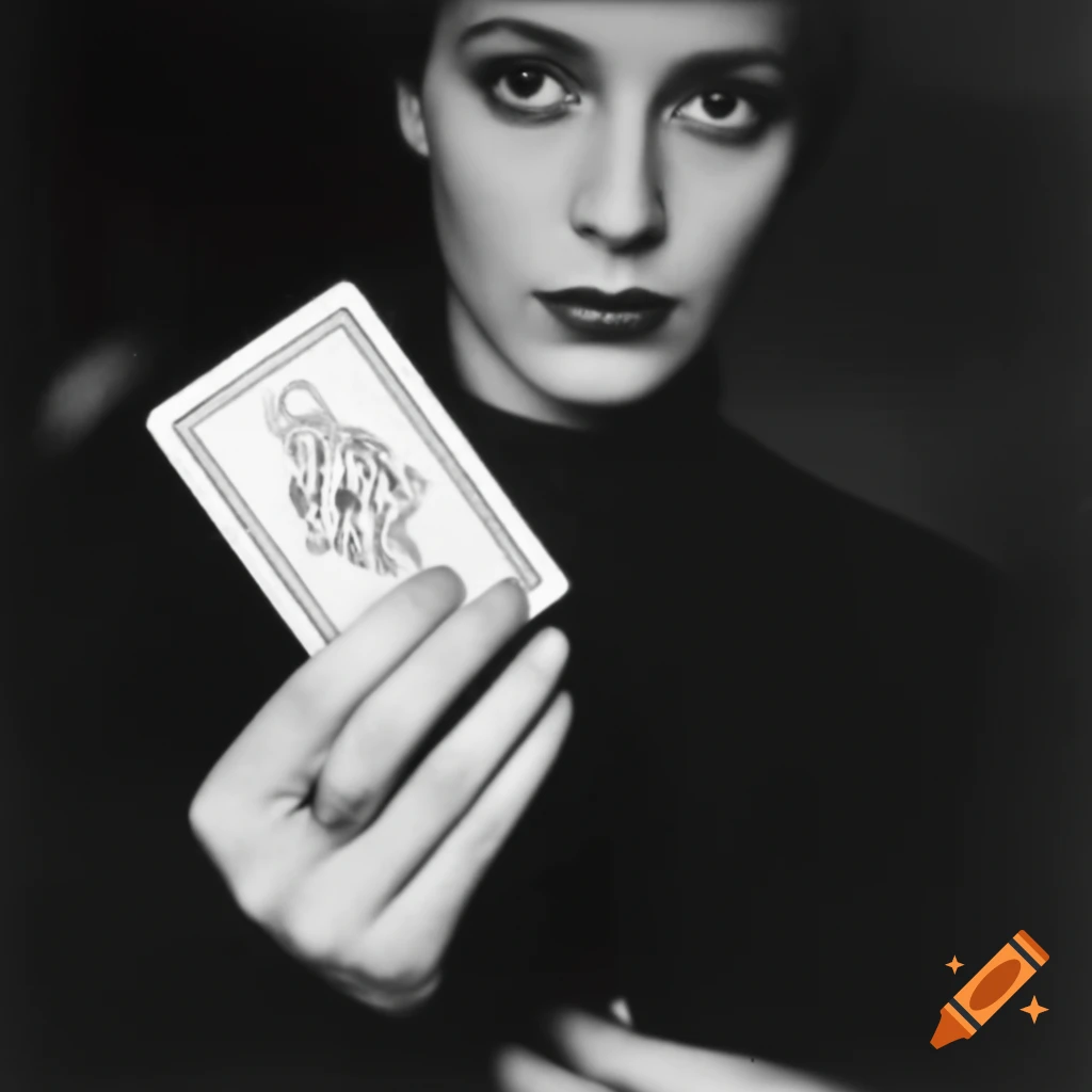 Clara Bow as fortune teller holding tarot card