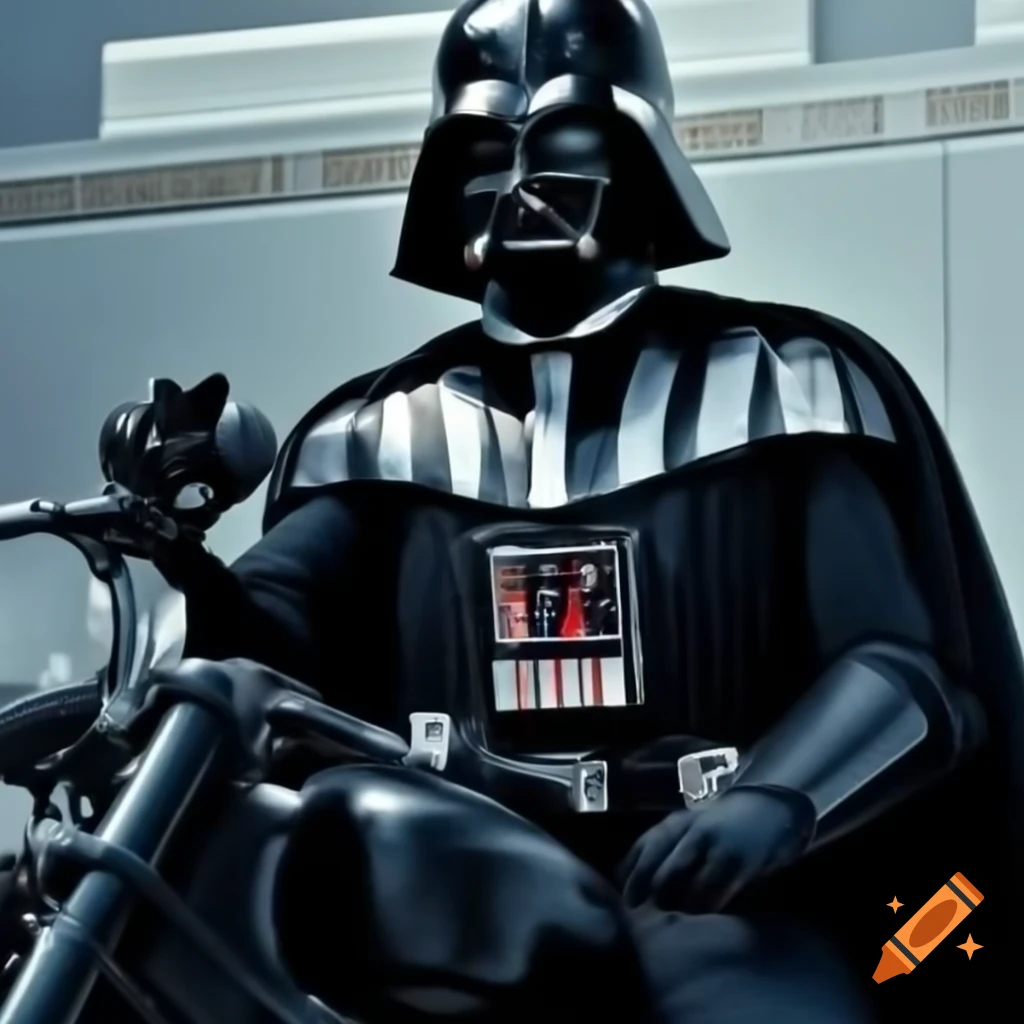 Darth Vader riding a motorcycle
