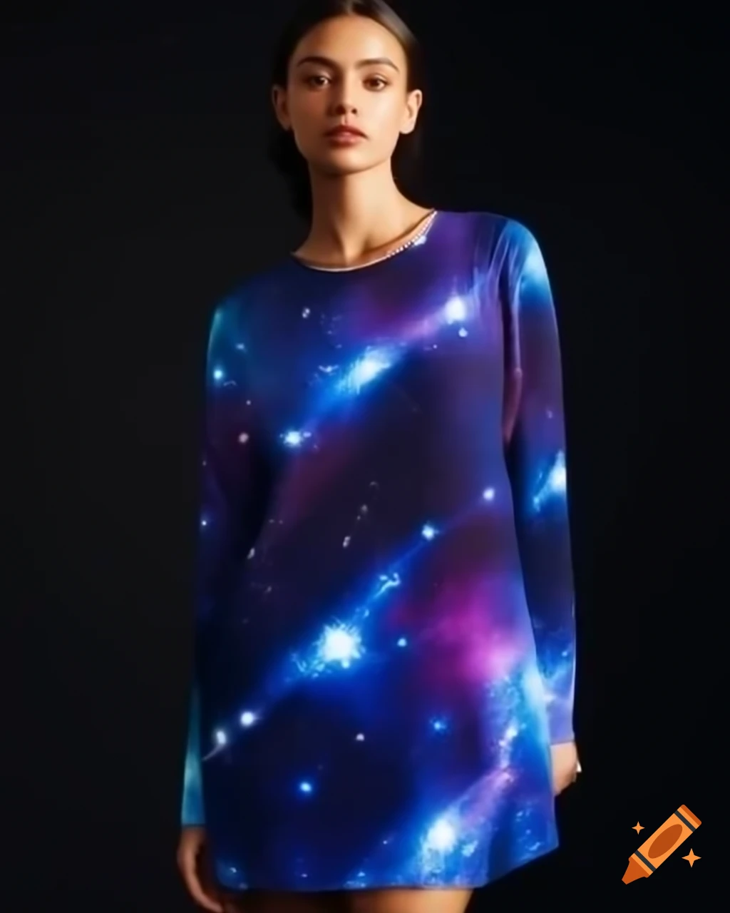 Woman in galactic luminous dress