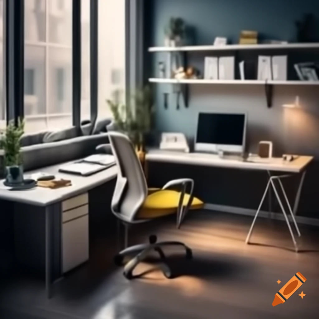 Modern office desk with organized file system on computer display