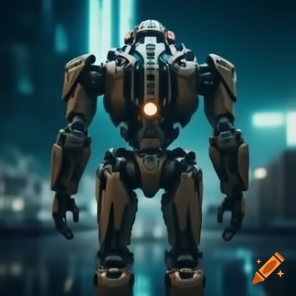 Futuristic robot in cyberpunk dystopian setting