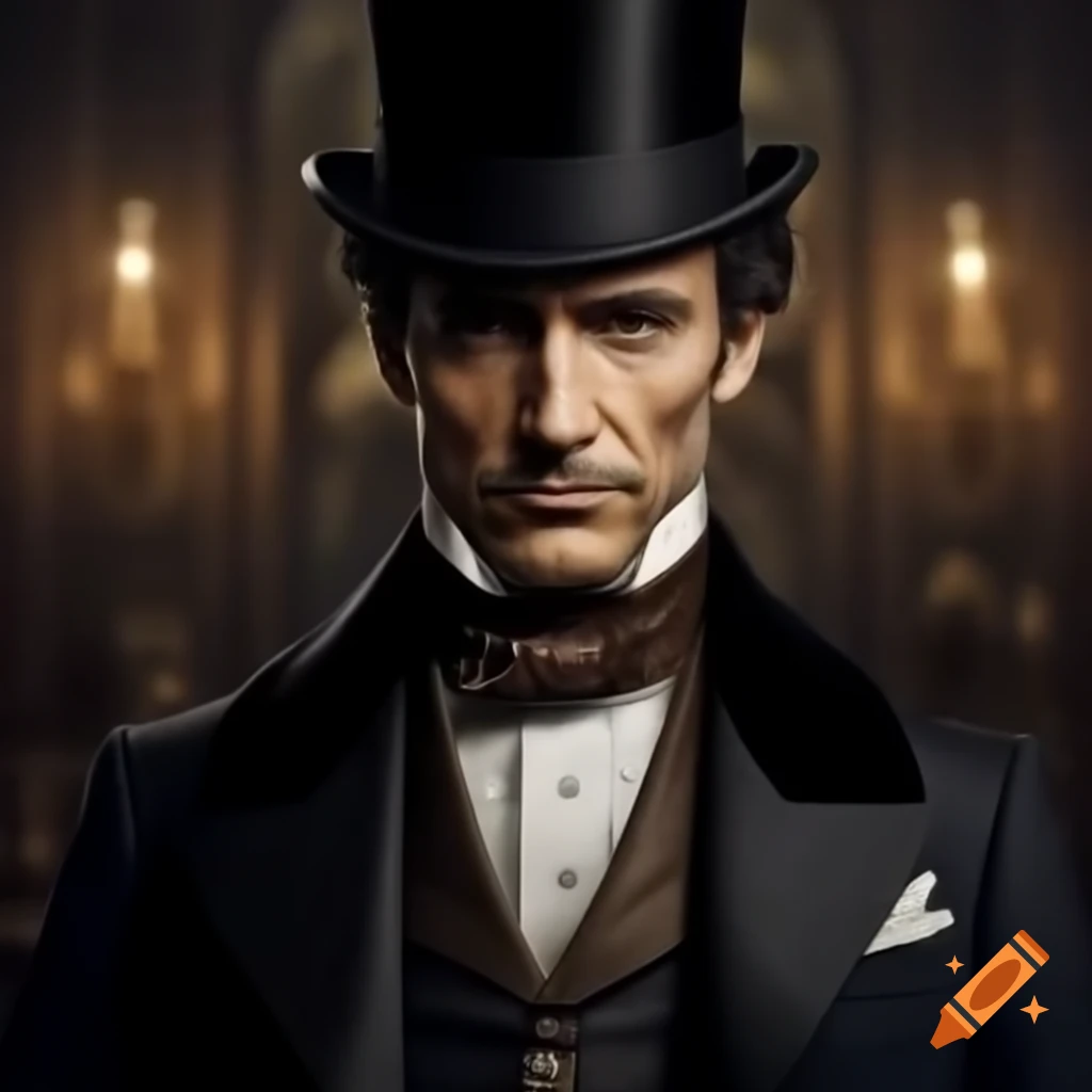 Victorian gentleman with mustache, exuding strength and intelligence
