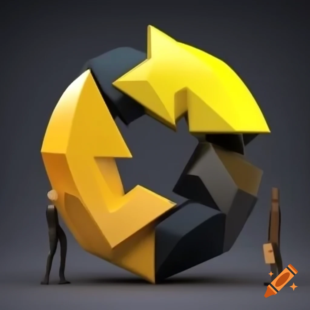 Professional business architecture representation with black, yellow, and white colors and arrows