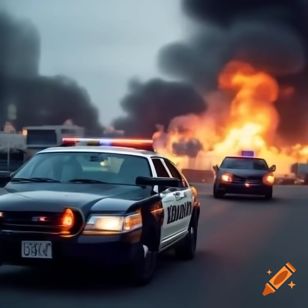Police chase in traffic with explosions