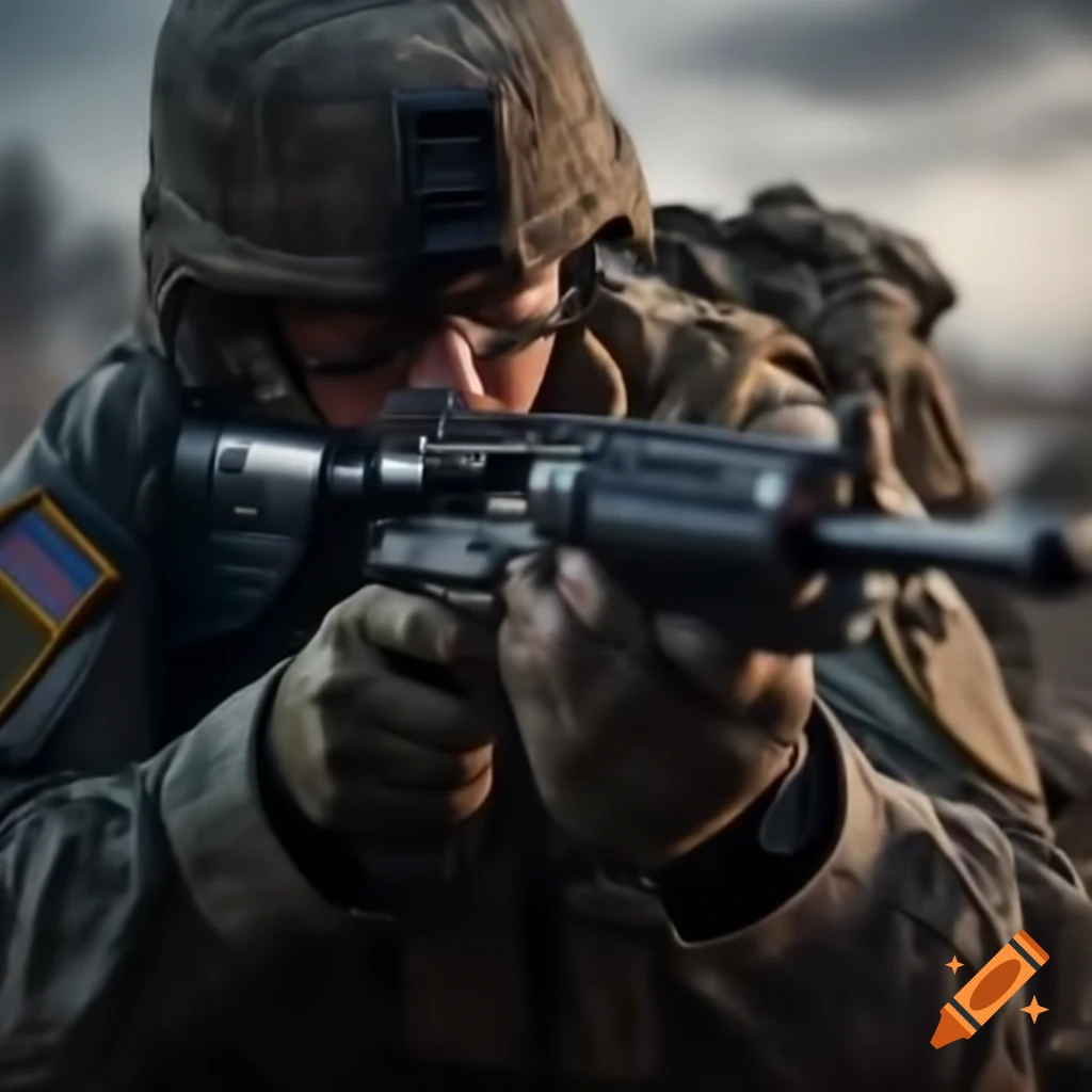 U.S. soldier engaged in a gunfight