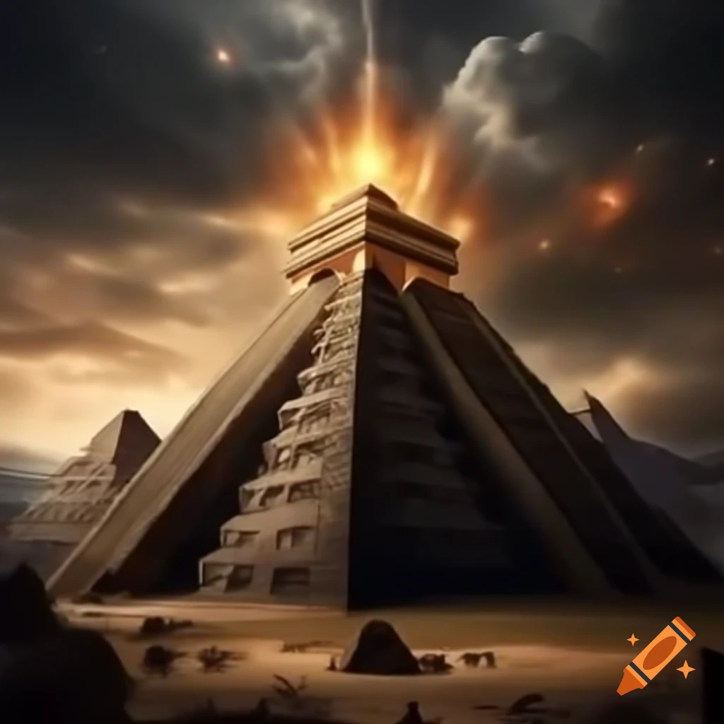 Mystical view of Great Pyramids with ancient runes and glowing effects