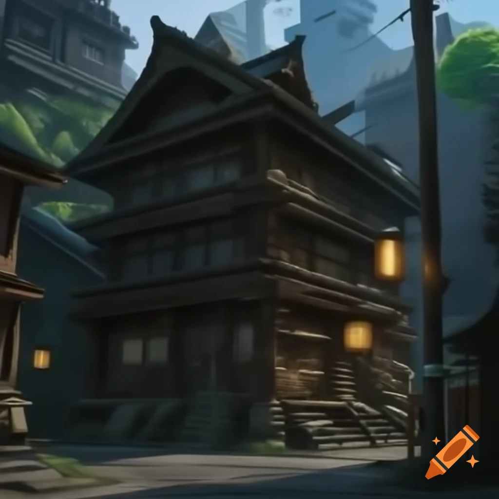 Japanese style inn in a dense street within Pathfinder universe