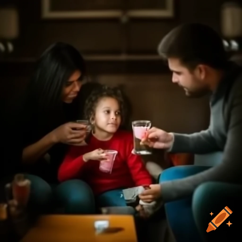 Child observing parents as they enjoy drinks together