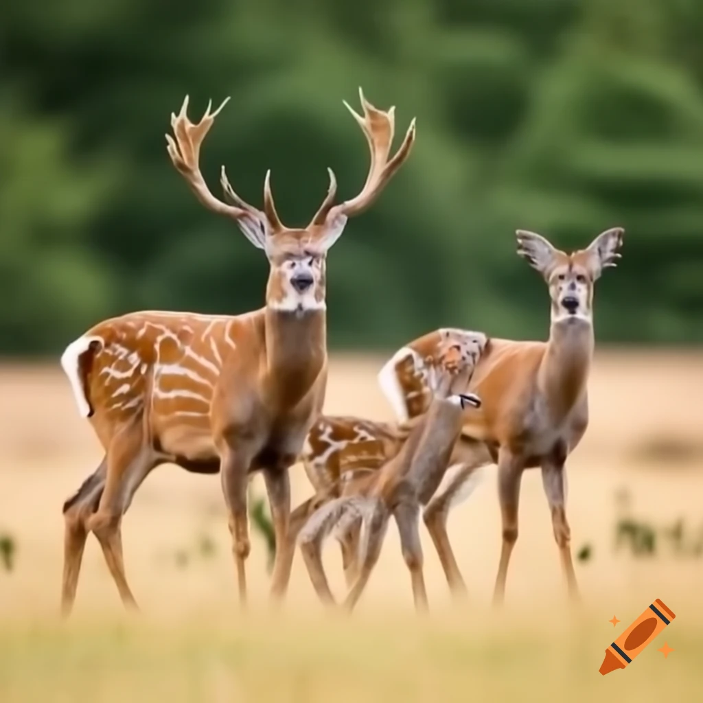 Family of deer in natural habitat