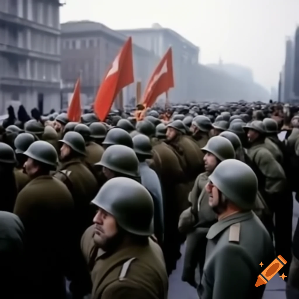 Color photo of antiwar protests against Tito in Yugoslavia