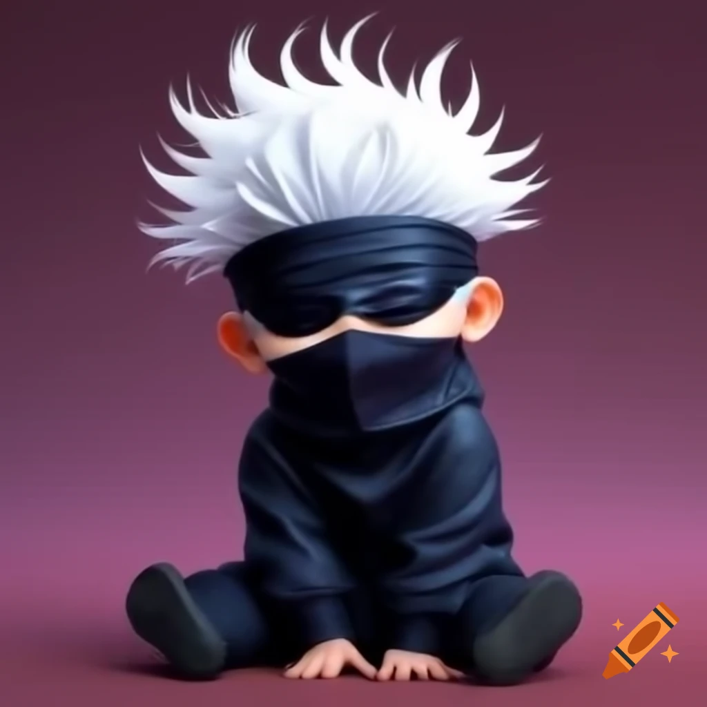 Gojo Satoru depicted as a baby in a playful pose