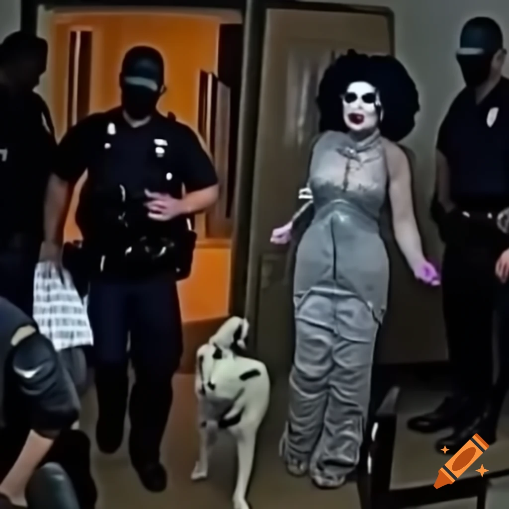 Drag queen interacting with dog in security footage