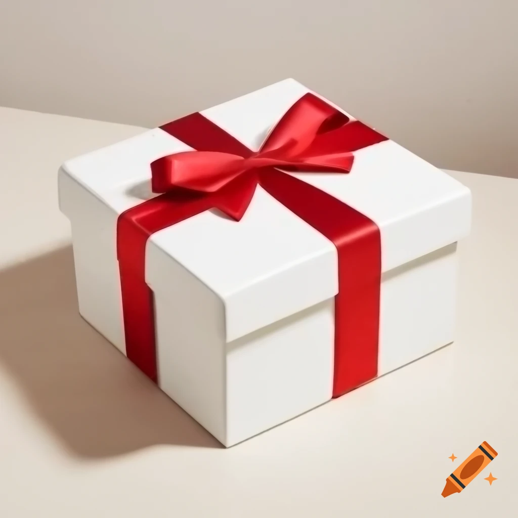 Pristine white gift box with red ribbon for special occasions