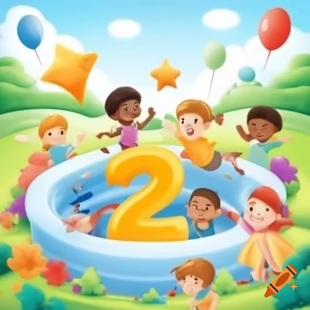 Colorful animated scene for children with bold chapter number in bright classroom or outdoor setting