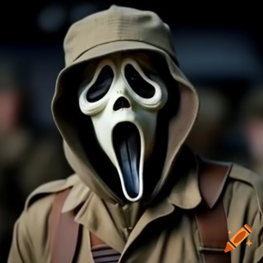 Ghostface character in beige World War II uniform