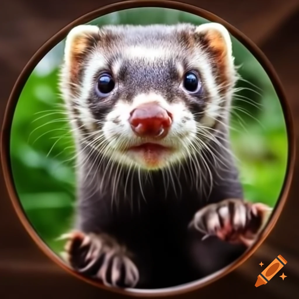Ferret looking at reflection in mirror and pointing at a bill