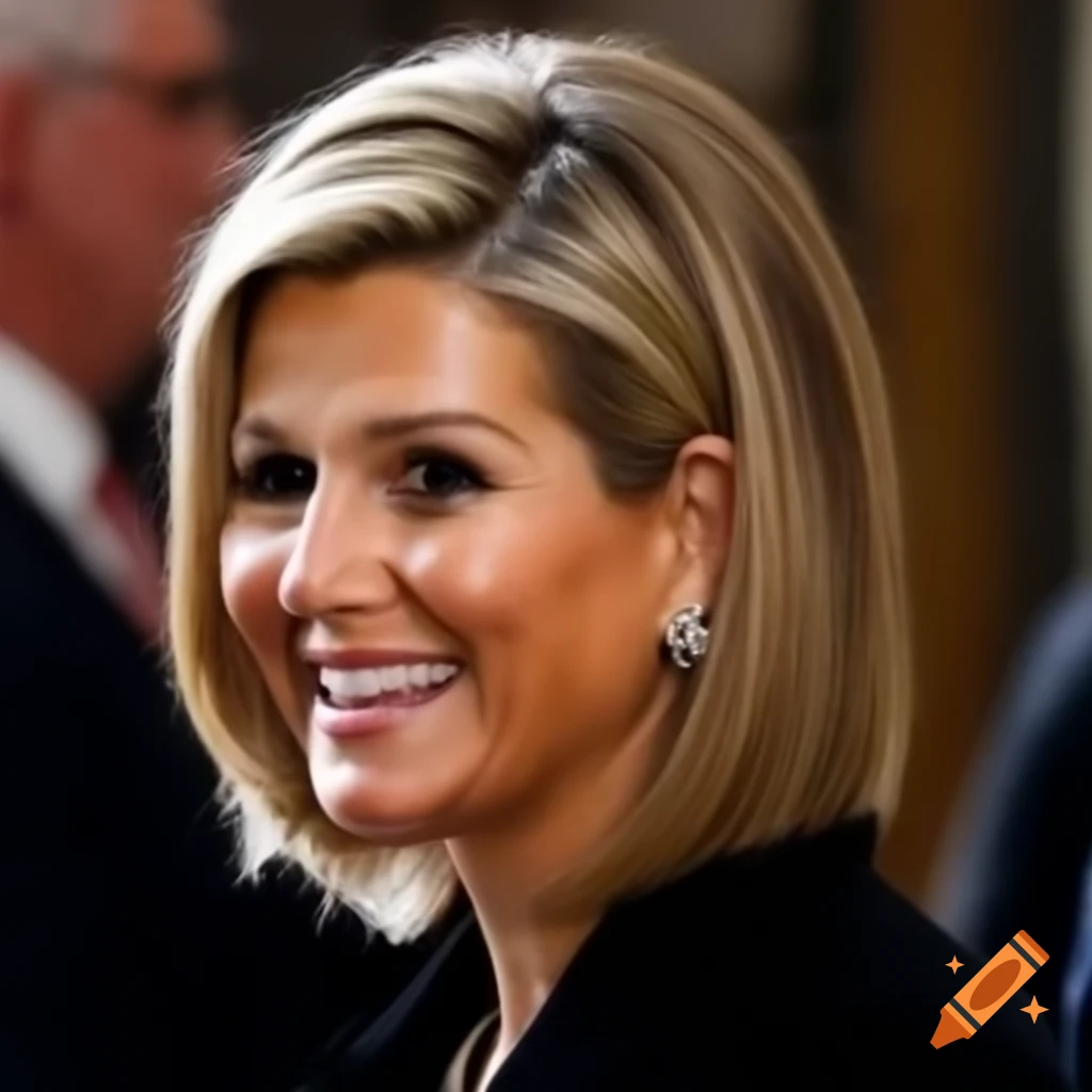 Queen Maxima with short pixie cut and clippered sides