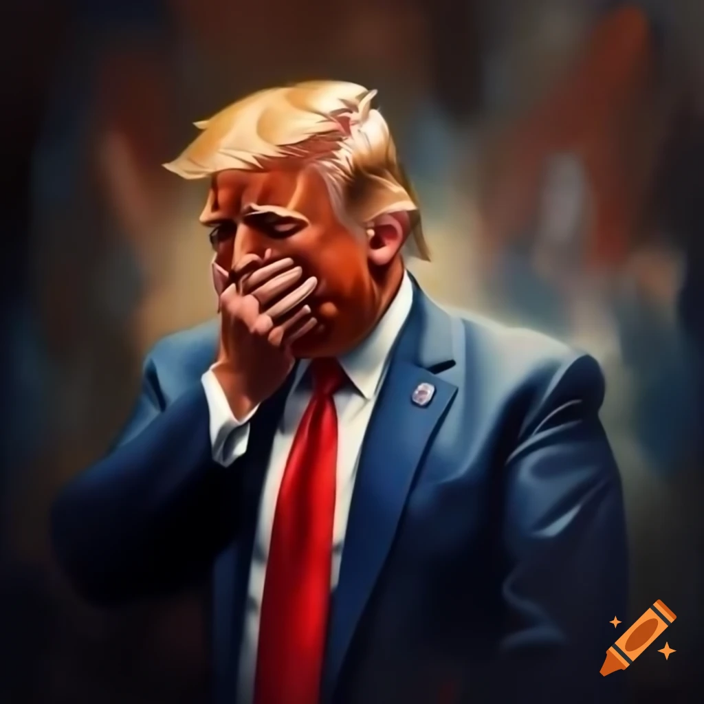 Emotive painting of a political figure expressing sadness