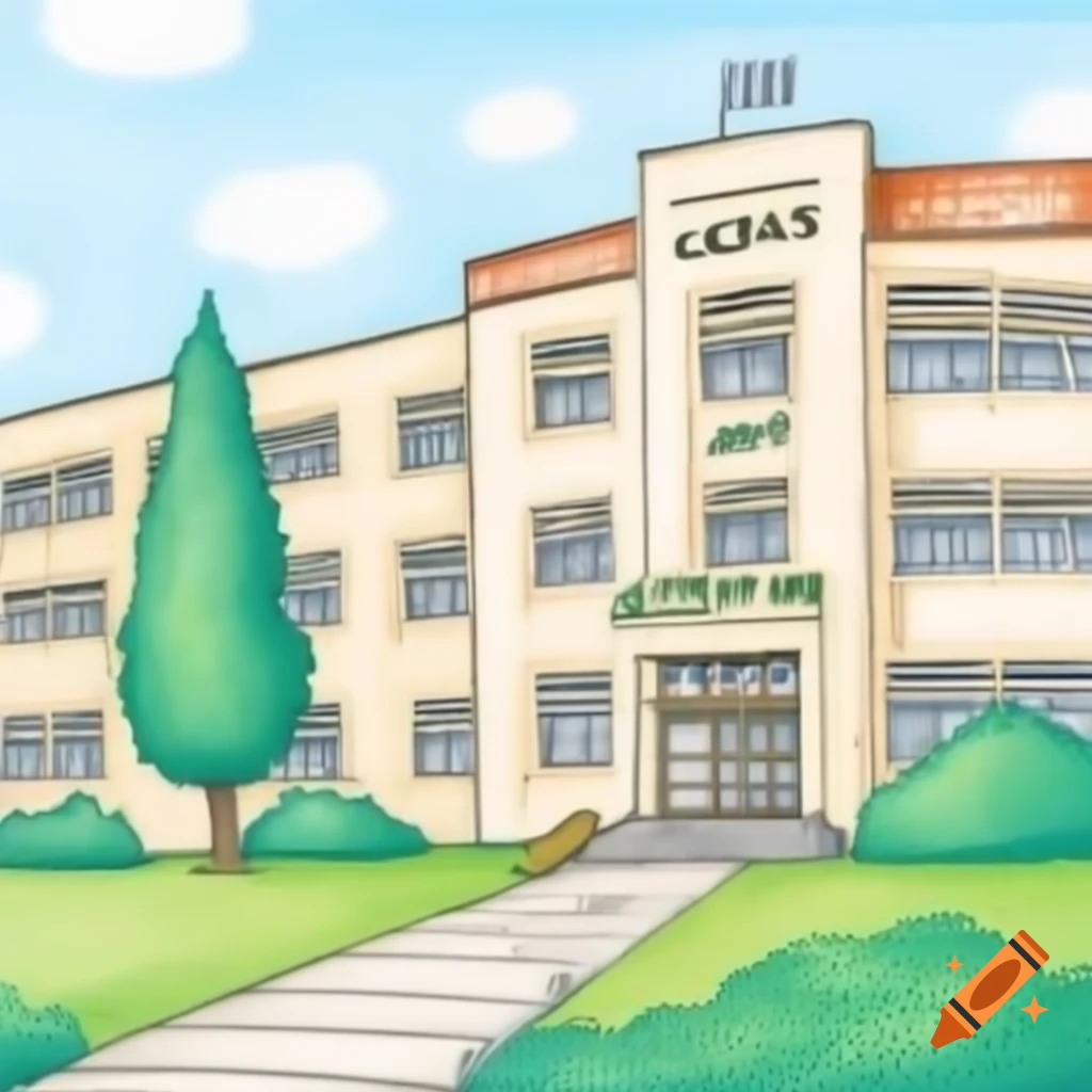 School building with large inscription in Cyrillic script