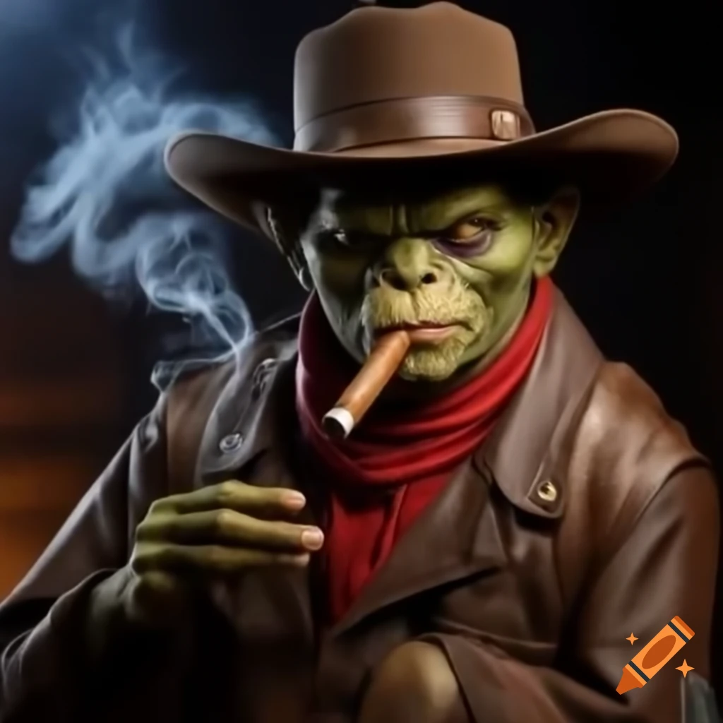 Hobgoblin cowboy character smoking a cigar