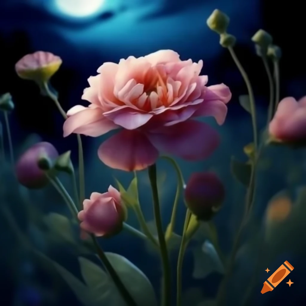 Semi-realistic flower illuminated by moonlight