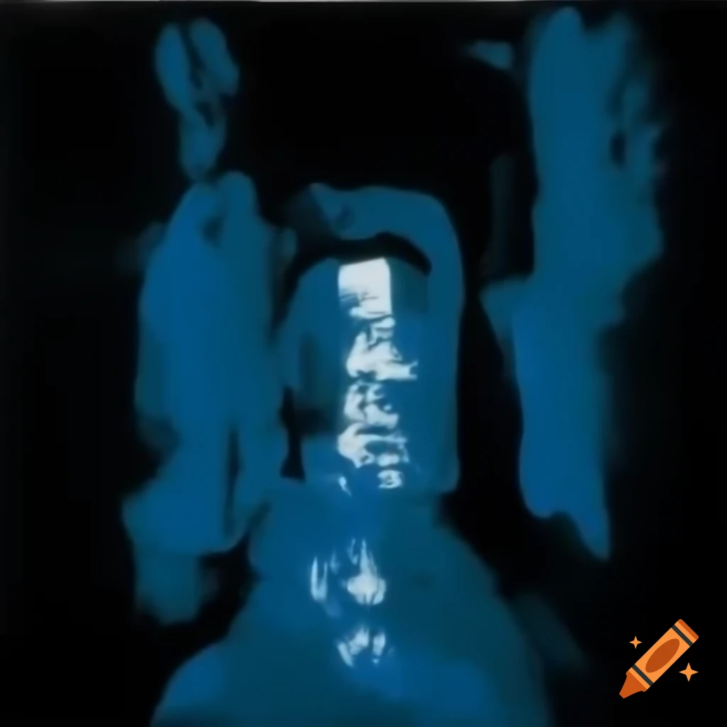 Abstract art depicting liminal prisoner king in castle with blue hues and smudgy ink
