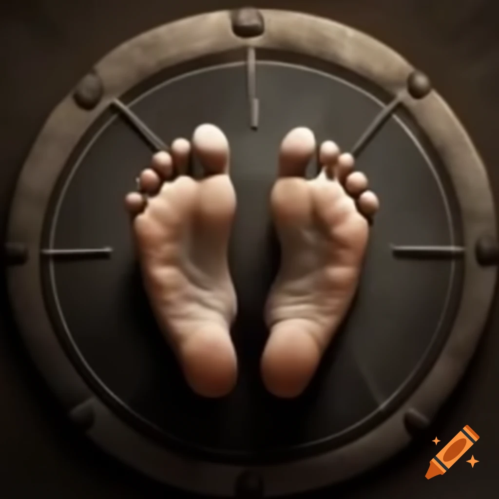 Logo of bare feet on an ancient shield