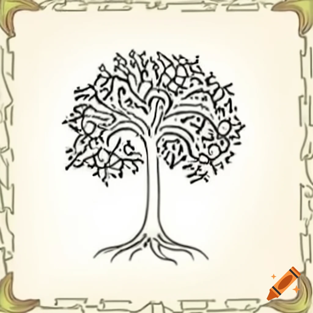 Celtic style line drawing of Rowan Tree for Tarot Card background