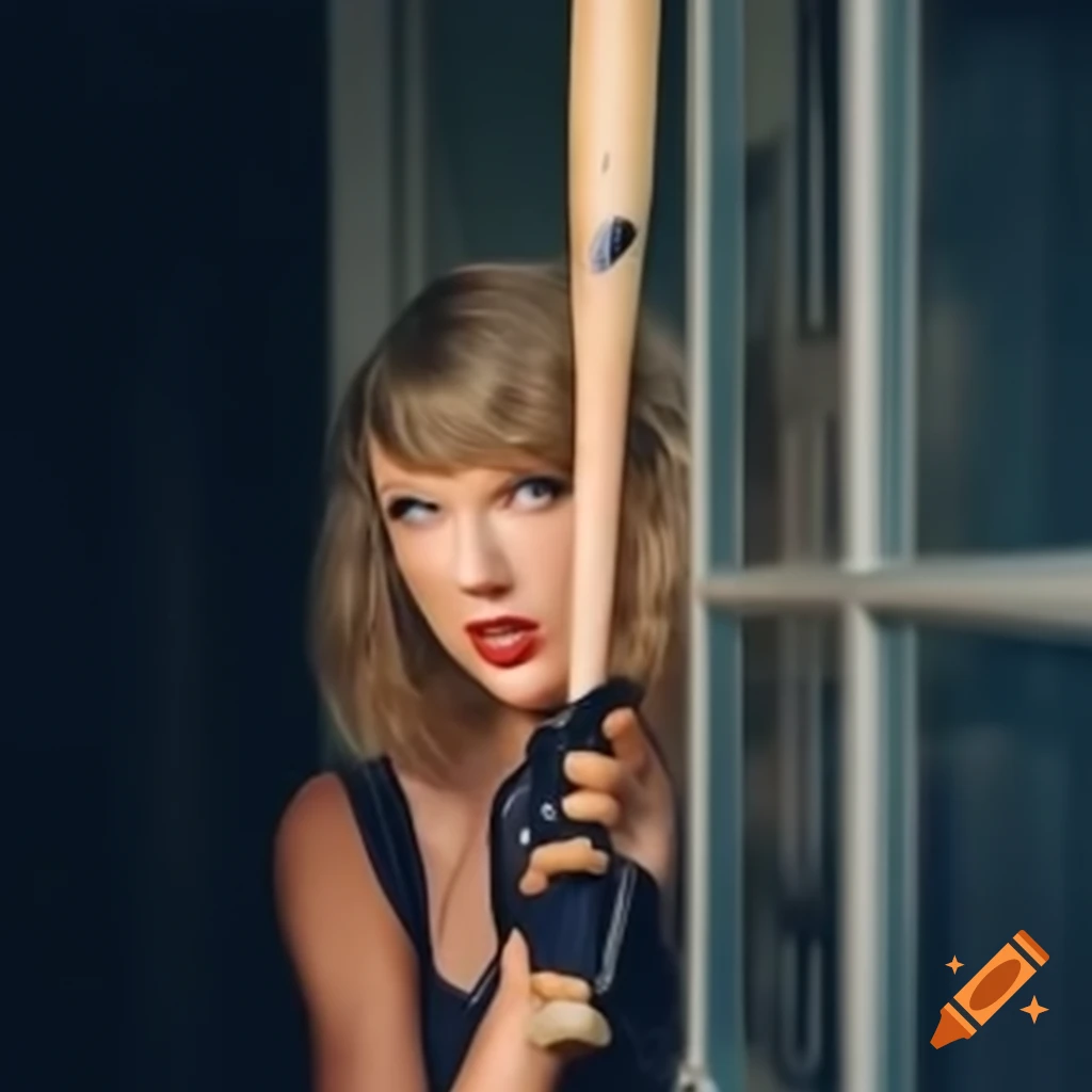 Taylor swift breaking a window with a baseball bat on craiyon