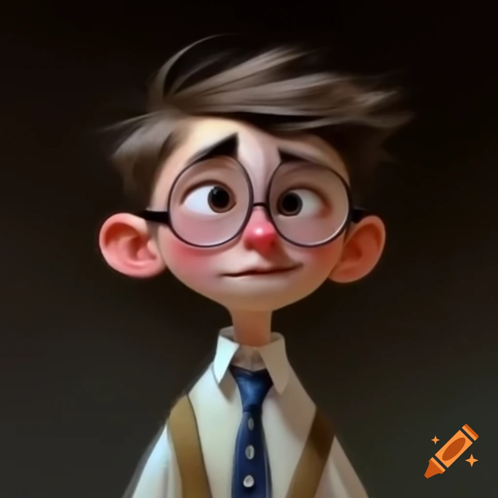 Young person with glasses in a small suit, appearing shy