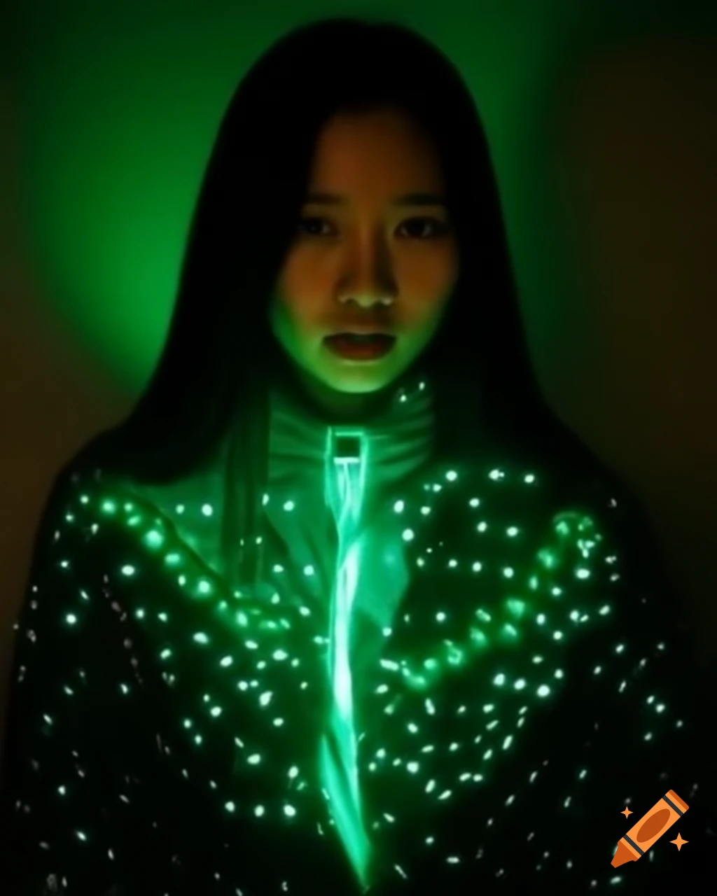 Woman in northern lights design jacket