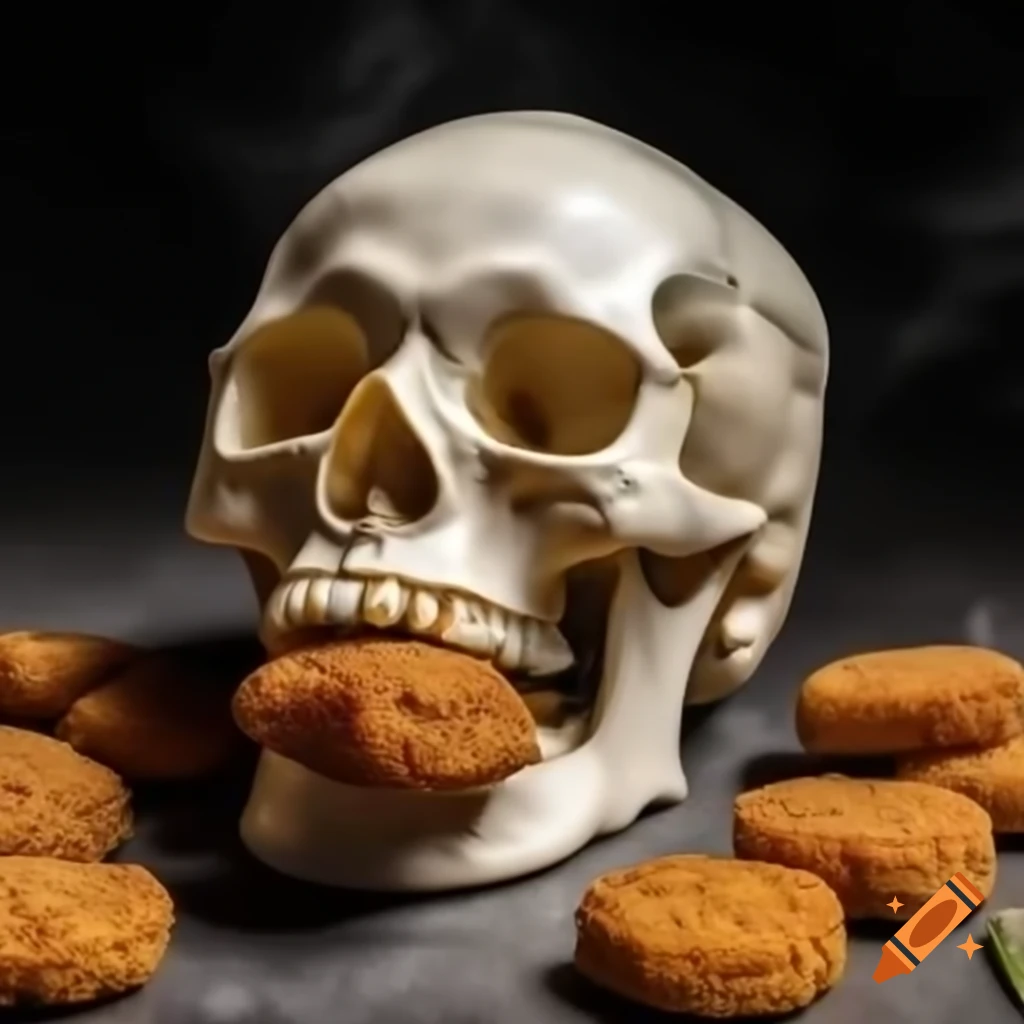 Skull with fast food nuggets, surreal concept