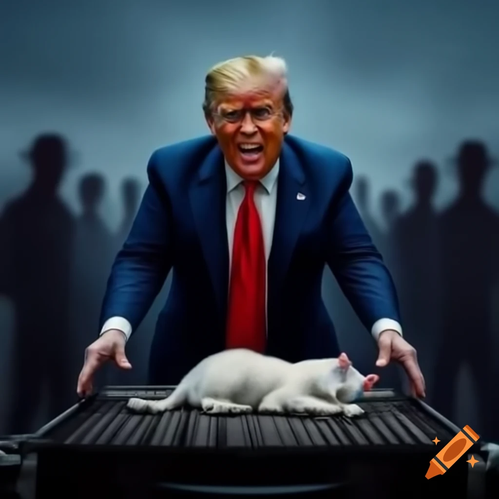 Angry Donald Trump with spatula grilling at cookout with sleeping kitten
