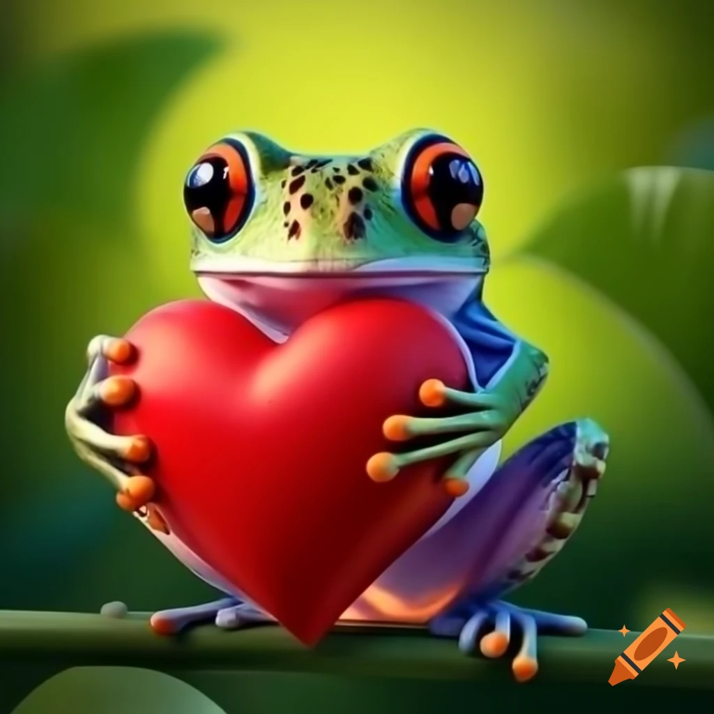 Frog holding heart-shaped cheese