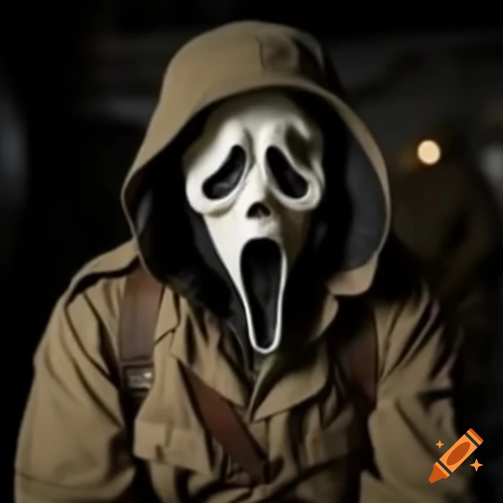 Ghostface character in beige World War II uniform