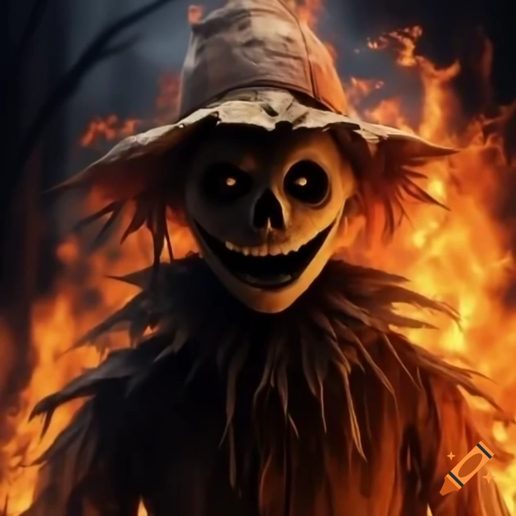 Scarecrow engulfed in flames
