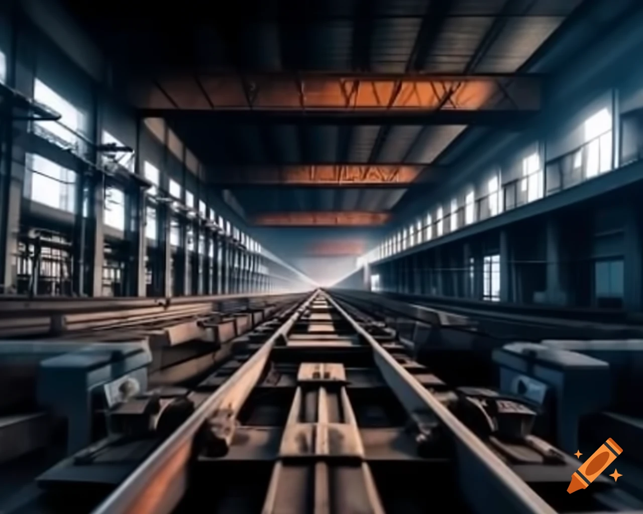 Inside steel mill freight train cab