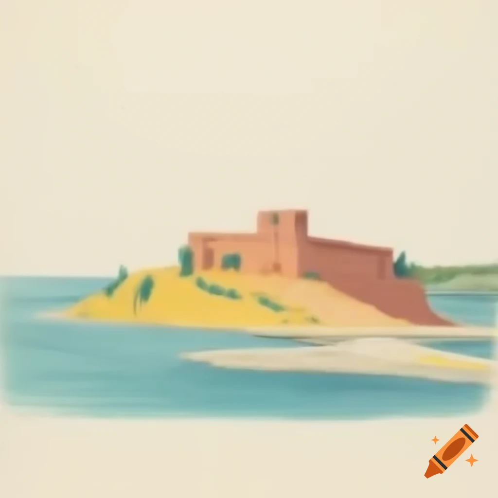 Colored sketch of the fort on El Giglio Island in the 1800s