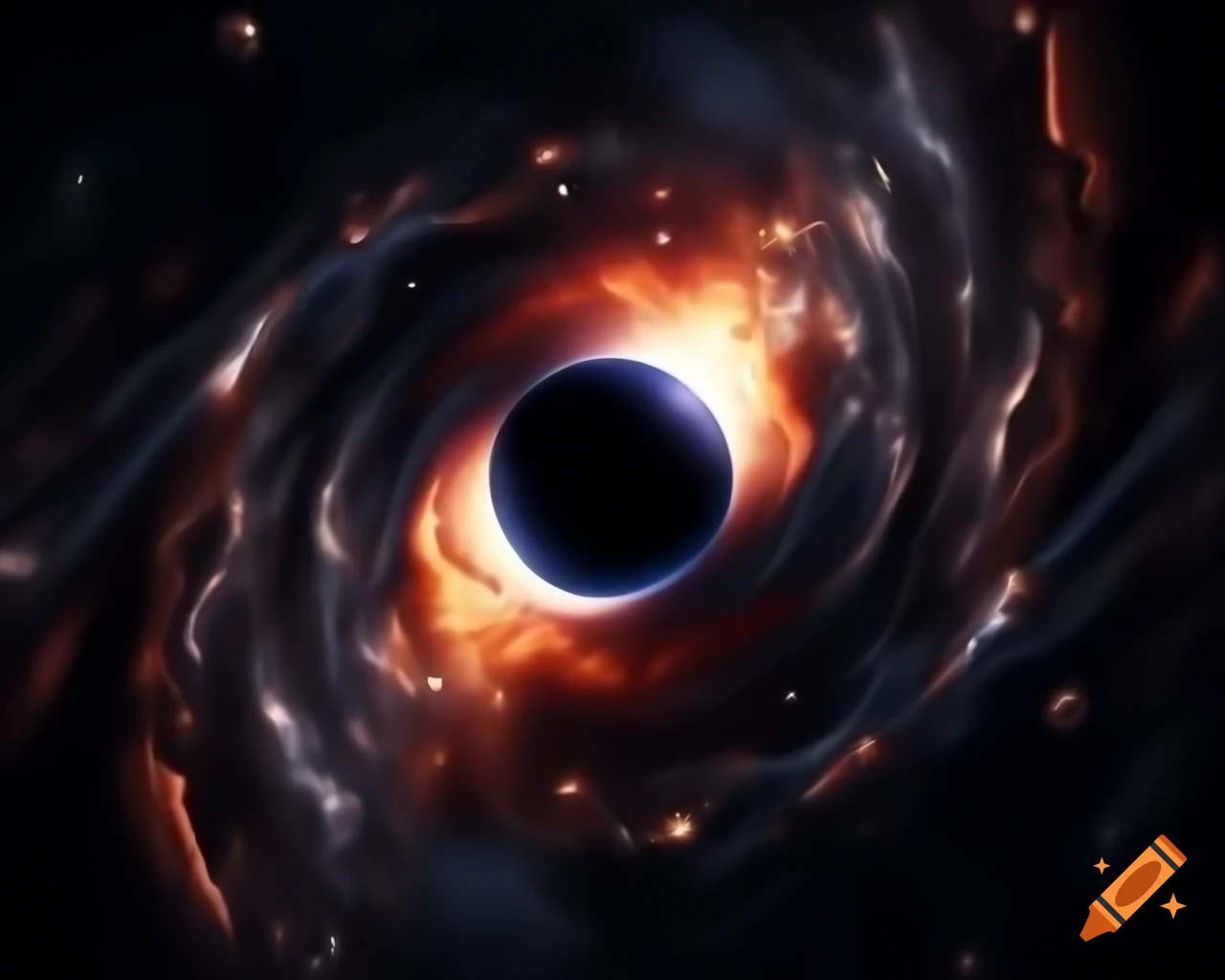 Realistic black hole in star-filled space with ray tracing and anamorphic lens flare