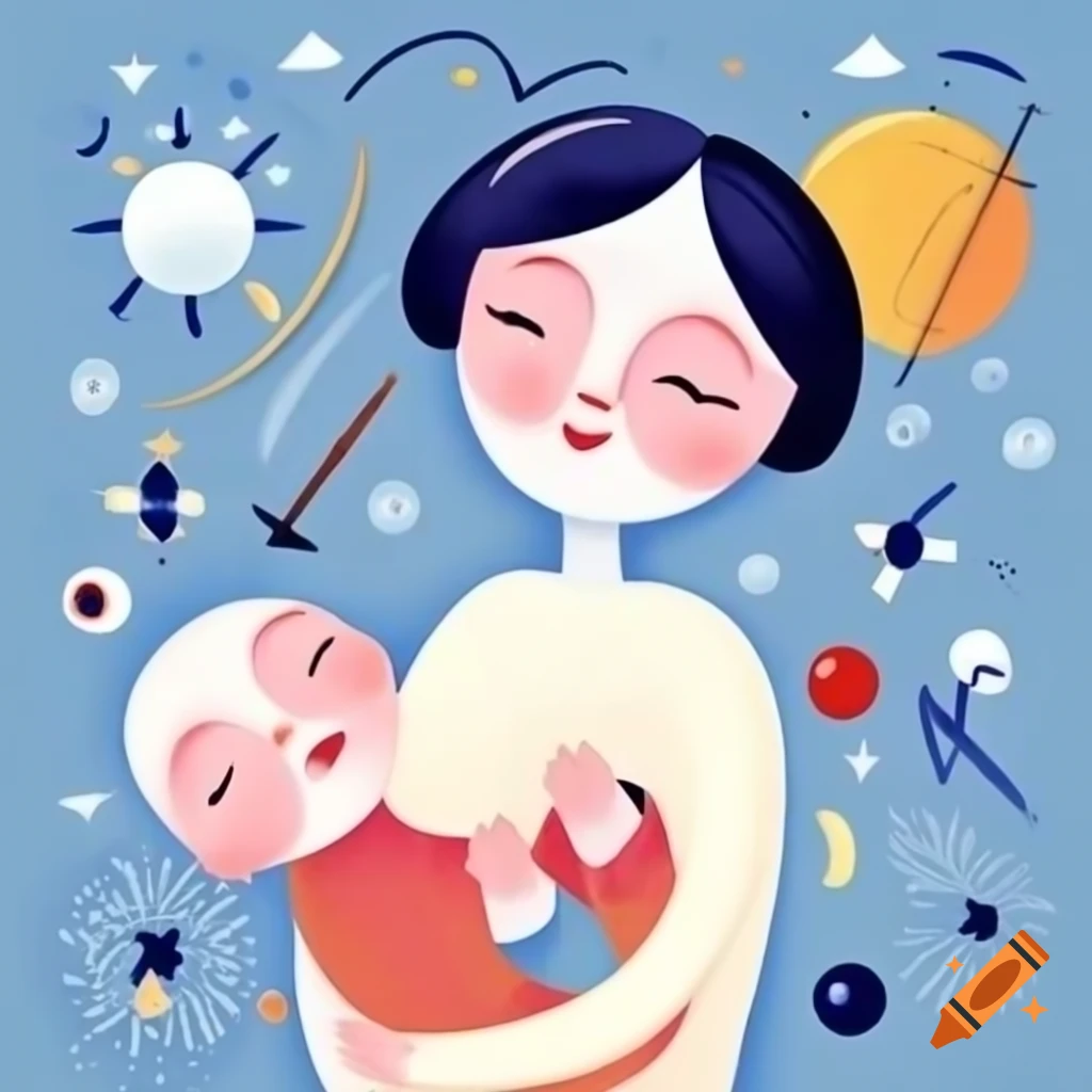 Surrealist oil painting by Kandinsky depicting happy memories with mother and baby