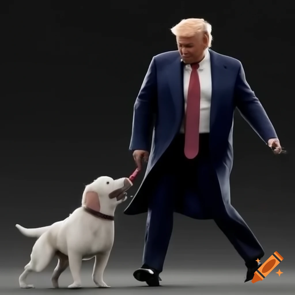 Realistic HD image of Putin walking a dog resembling Trump