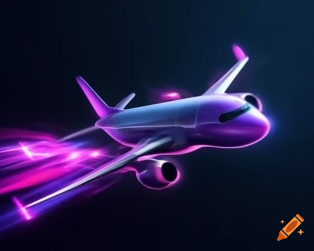 Dynamic plane flying fast with purplish streaks on dark background
