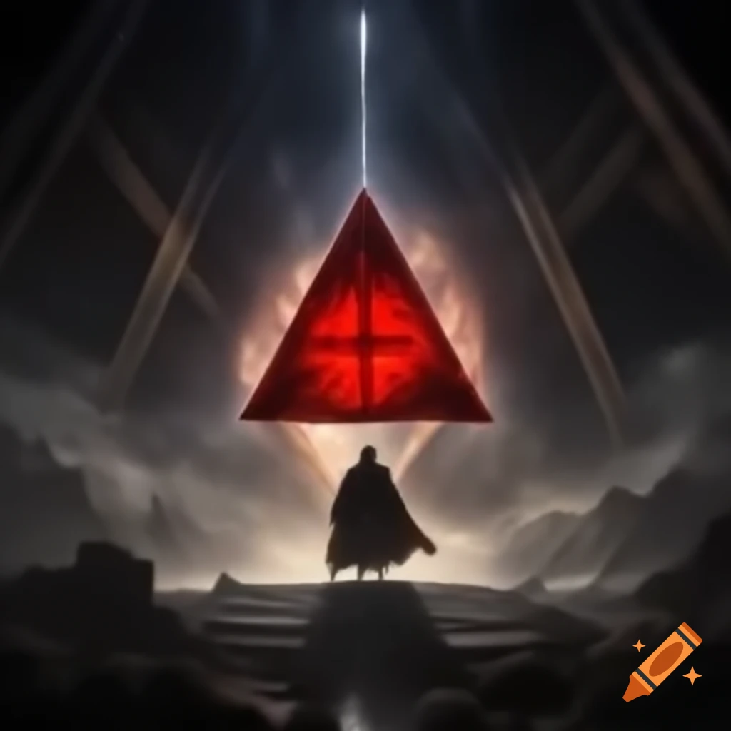 Eye of Ra within a red templar cross inside a pyramid