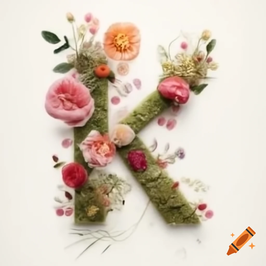 Floral letter K design on white background