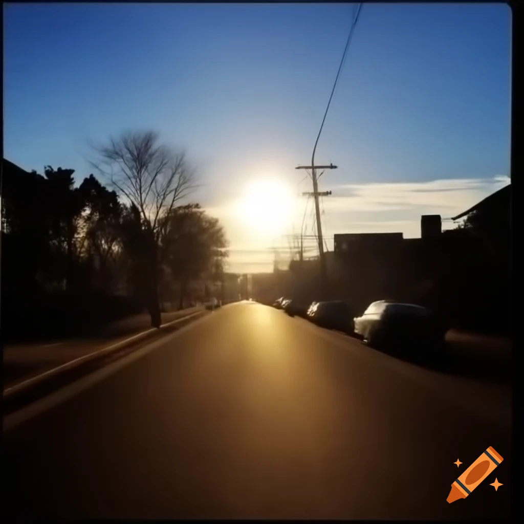 Sunny street scene with clear skies