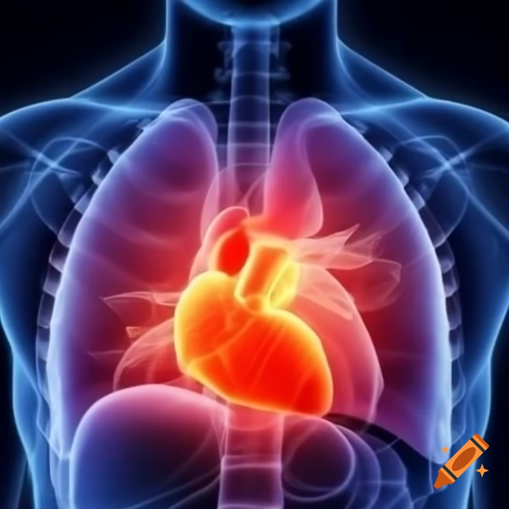 Thorax anatomy showing diaphragm, heart, and lungs
