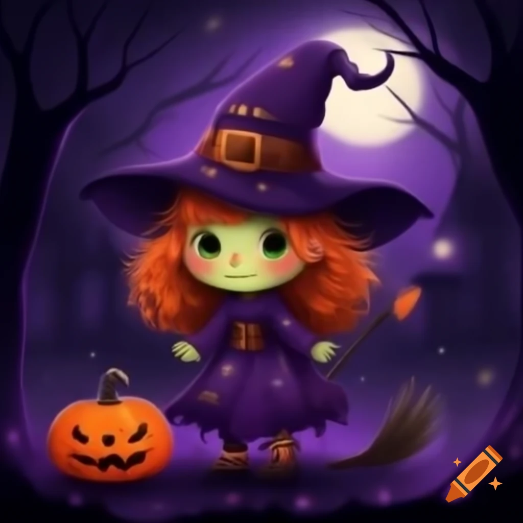 Cute Halloween witch with colorful attire