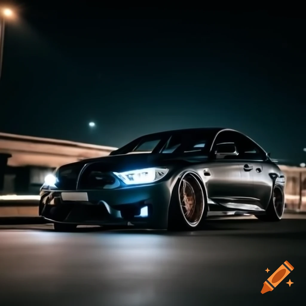 Modified older BMW M5 at night