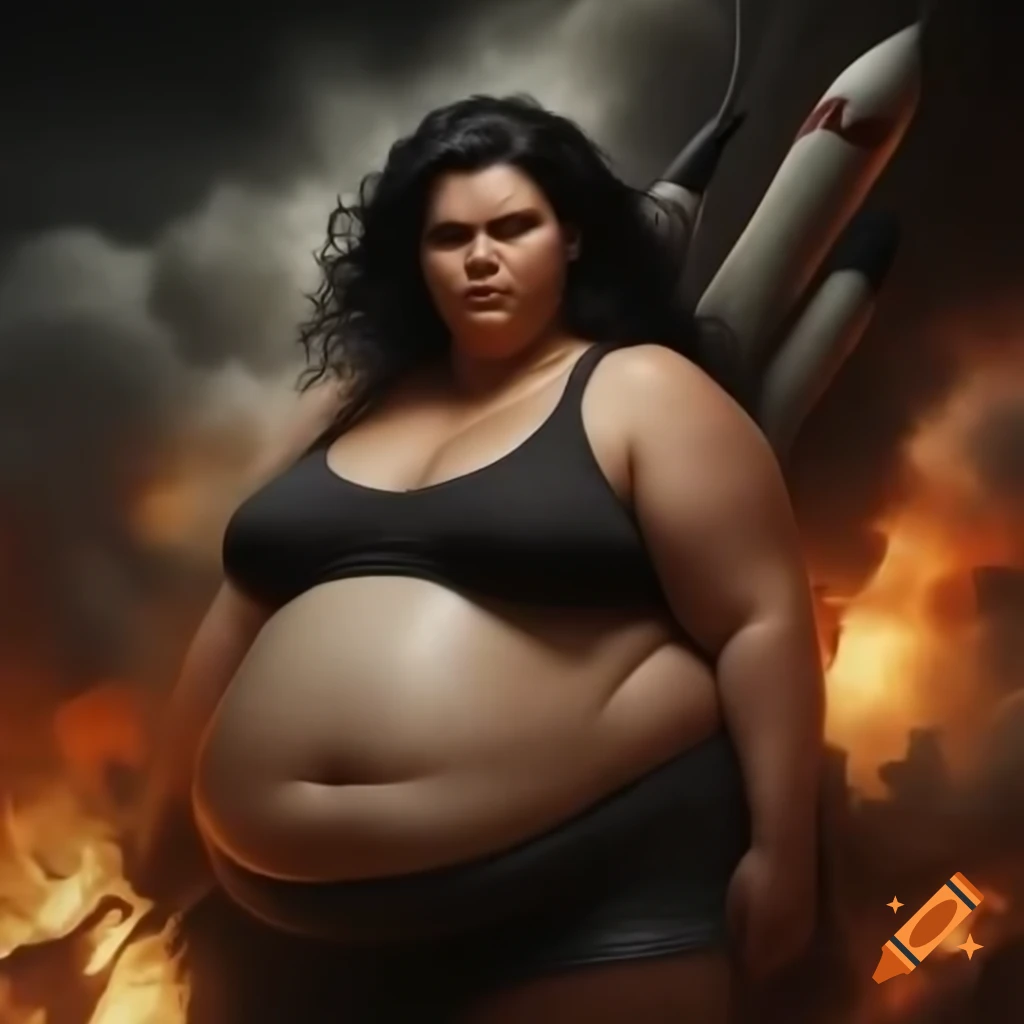 Lady with black hair protecting Gan Yavne from rocket attack amidst explosions