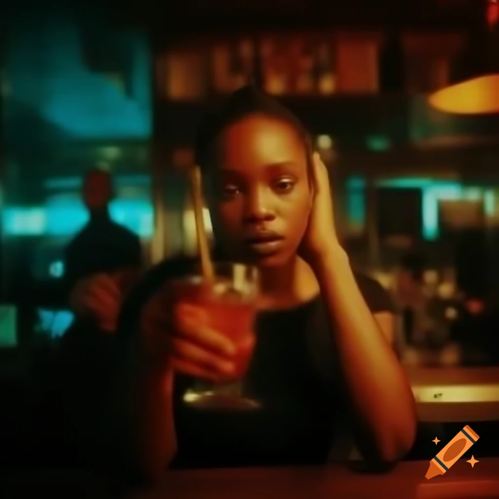 Modern jazz singer performing in a bar with drink, high detail and motion blur
